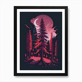 A Fantasy Forest At Night In Red Theme 53 Art Print