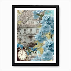 Light Blue Flowers Scrapbook Collage Cottage 3 Art Print