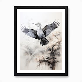 Hummingbird, Japanese Brush Painting, Ukiyo E, Minimal 4 Art Print