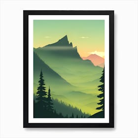 Misty Mountains Vertical Background In Green Tone 38 Art Print