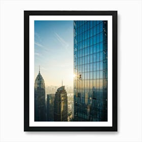 A Picture Of A Contemporary Office Building Its Sleek Facade Reflecting The Early Morning Sunlight (1) Art Print