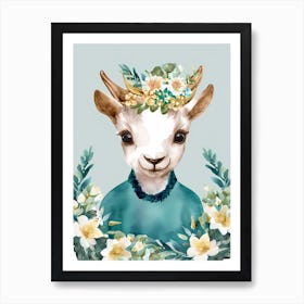Cute Floral Goat Watercolor (3) Art Print