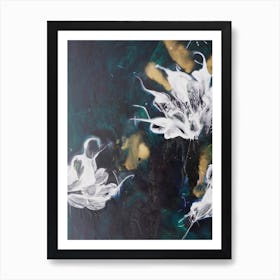 Green Gold And White Flowers Painting 1 Art Print