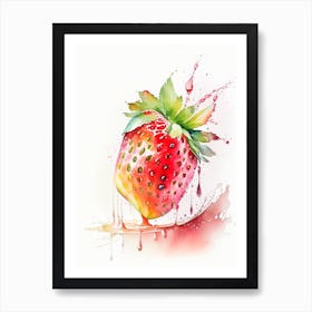 A Single Strawberry, Fruit, Storybook Watercolours 3 Art Print