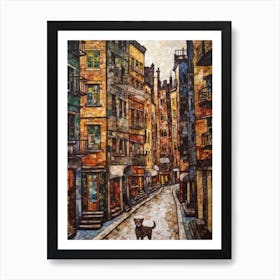 Painting Of New York With A Cat In The Style Of Gustav Klimt 2 Art Print