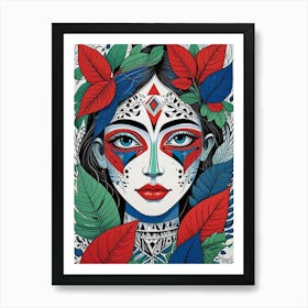 Folk Abstract Face Illustration 3 Art Print (7) Art Print