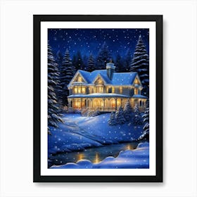 Winter Wonderland Illuminated By The Enchanting Glow Of Decorative Christmas Lights Woven Throughou Art Print