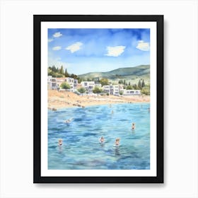 Swimming In Naxos Greece 2 Watercolour Art Print