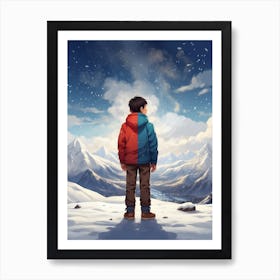 Boy Looking At The Mountains Art Print