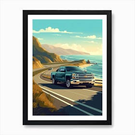 A Chevrolet Silverado In The Pacific Coast Highway Car Illustration 3 Art Print