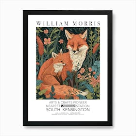 William Morris Print Fox And Cub Portrait Valentines Mothers Day Gift Botanical Art Print