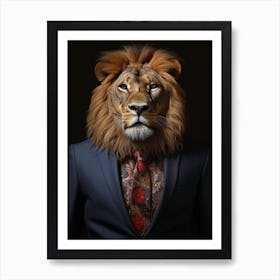 African Lion Wearing A Suit 6 Art Print