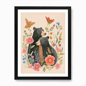 Folksy Floral Animal Drawing Bear 7 Art Print
