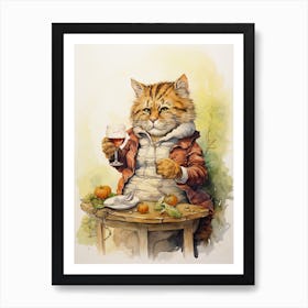 Tiger Illustration Tasting Wine Watercolour 1 Art Print