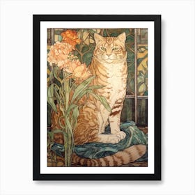 Gladoli With A Cat 3 Art Nouveau Style Art Print