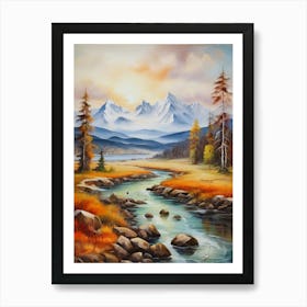 The nature of sunset, river and winter.7 Art Print