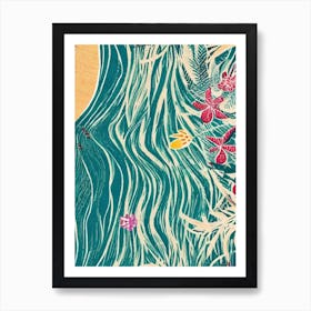 Hawaiian Ocean and flowers Art Print