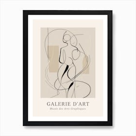 Galerie D'Art Abstract Line Art Figure Neutrals 3 Art Print