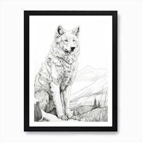Arctic Wolf Line Drawing 2 Art Print