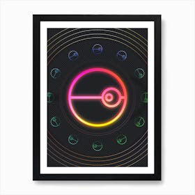 Neon Geometric Glyph in Pink and Yellow Circle Array on Black n.0338 Art Print