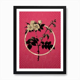 Gold White Rose Glitter Ring Botanical Art on Viva Magenta n.0183 Art Print