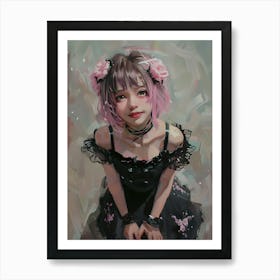 Anime Girl In Black Dress - Smiling 2 Art Print