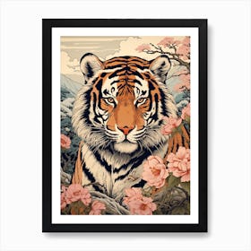 Tiger Animal Drawing In The Style Of Ukiyo E 2 Art Print