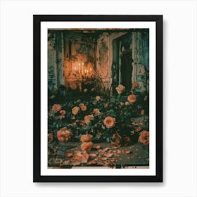 Abandoned Chateau Roses Art Print