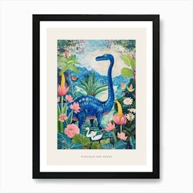 Dinosaur With Swans Painting 1 Poster Art Print