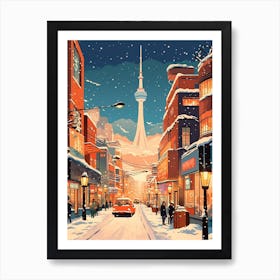 Winter Travel Night Illustration Seoul South Korea 1 Art Print