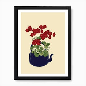 Geranium Flower Teapot Art Print