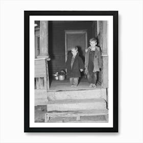 Two Children Of Carl Thorson On Porch Of Home, Crosby, North Dakota By Russell Lee Art Print