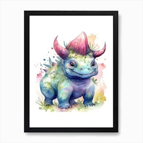 Triceratops Cute Dinosaur Watercolour 4 Art Print