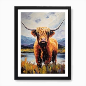 Impressionism Style Painting Of Highland Cow By The Lake 2 Art Print