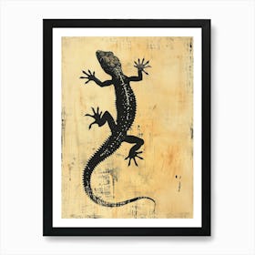 Black Gecko Block Print Art Print