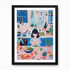 Girl Making A Salad Lo Fi Kawaii Illustration 2 Art Print