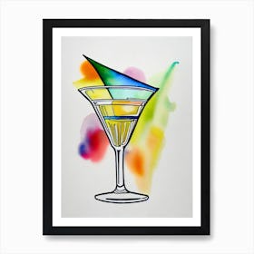 MCocktail Poster artini 2 Minimal Line Drawing With Watercolour Cocktail Poster Art Print