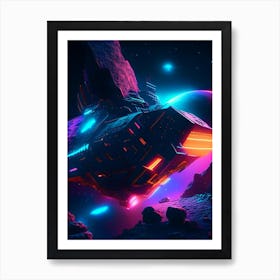 Asteroid Mining Neon Nights Space Art Print