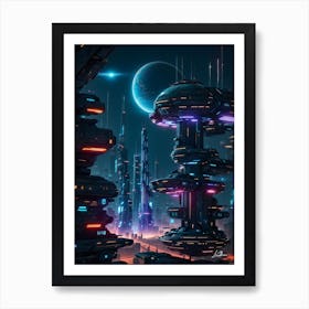 Cyberpunk space city Art Print