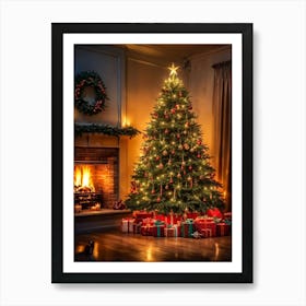 Christmas Tree In Front Of Fireplace 17 Art Print