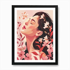 Portrait Of A Woman With Flowers 1 Art Print