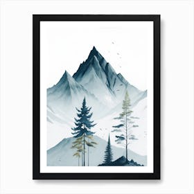 Mountain And Forest In Minimalist Watercolor Vertical Composition 60 Art Print