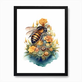 Resin Bee Beehive Watercolour Illustration 2 Art Print