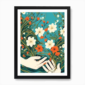 Hands And Flowers, flower art, flower and hand, flower digital art Art Print