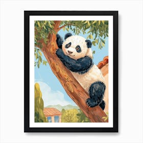 Giant Panda Cub Climbing A Tree Storybook Illustration 1 Art Print