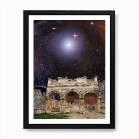 Ruins Space Digital Collage Architecture Hierapolis Purple Stars Galaxy Art Print