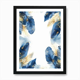 Blue And Gold Feathers Art Print