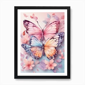 Beautiful Butterfly With Flower Background Art Print