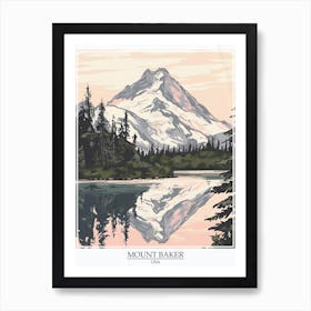 Mount Baker Usa Color Line Drawing 1 Poster Art Print