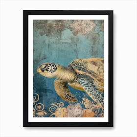 Ornamental Wallpaper Inspired Sea Turtle 2 Art Print